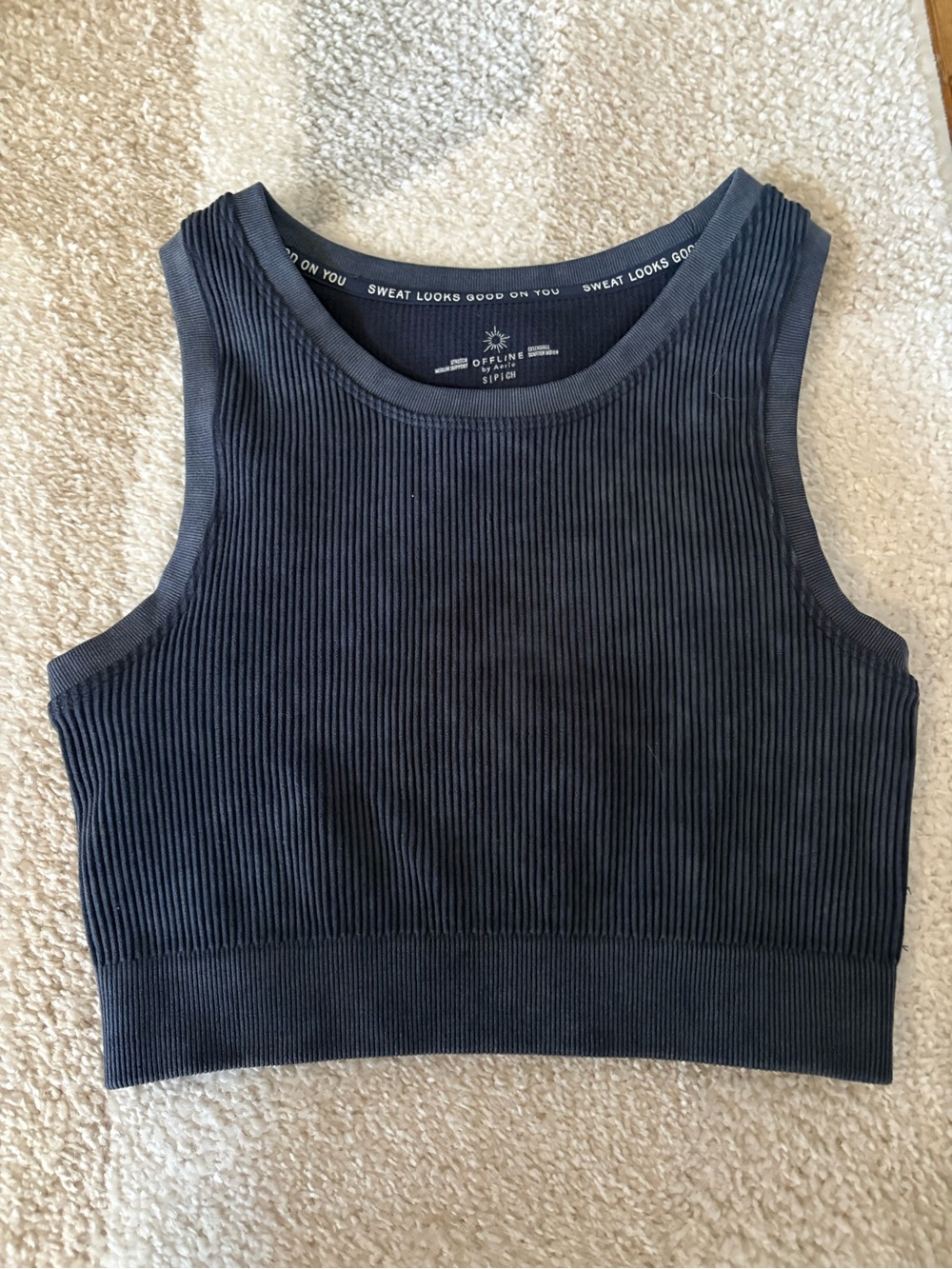 aerie Ribbed Crop Tank Top - navy
